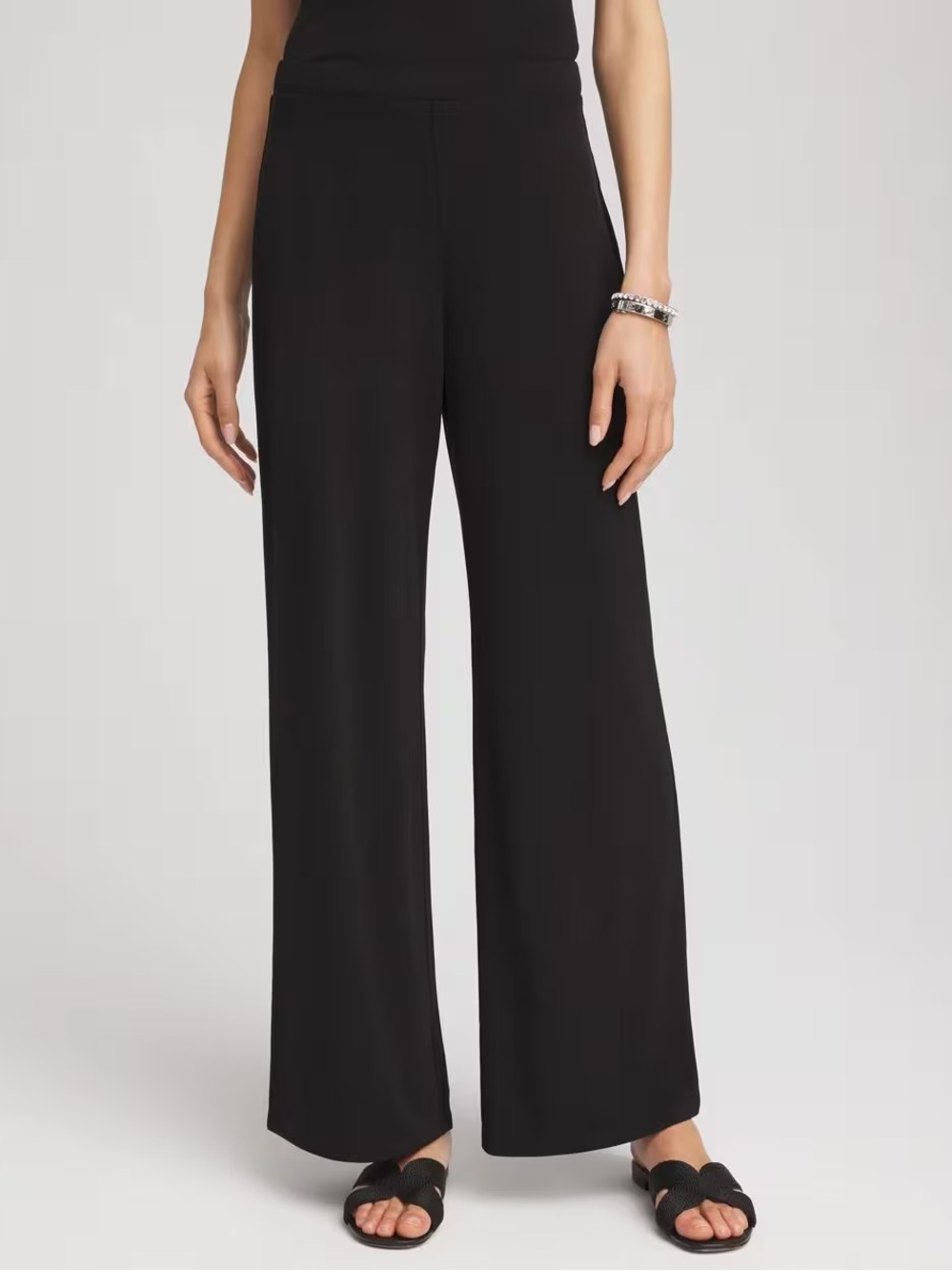 Chico’s Travelers Black Slinky Knit Wide Leg Pants Size 2T (US 12/14 Tall)